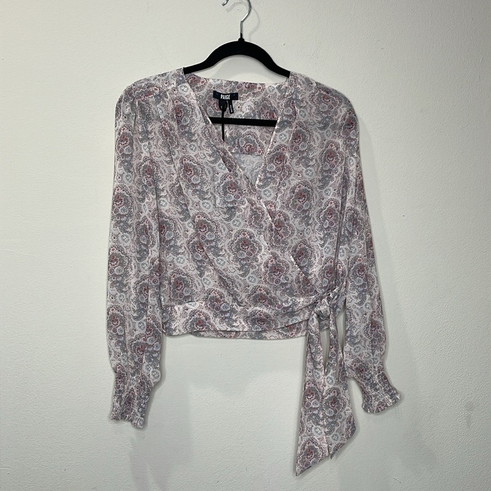 PAIGE Paisley Wrap Blouse - Cream, gray and Pink